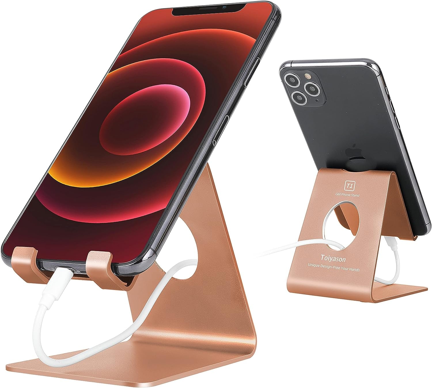 Cell Phone Stand Desk Phone Holder, Cradle, Dock, Compatible with All 4-8Inch Phones, Office Kitchen Traveling Accessories T1 Rose Gold